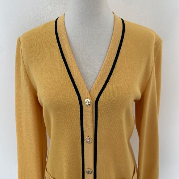 St. John Cardigan Sweater Jacket w/ Chain Yellow - Picture 2 of 13